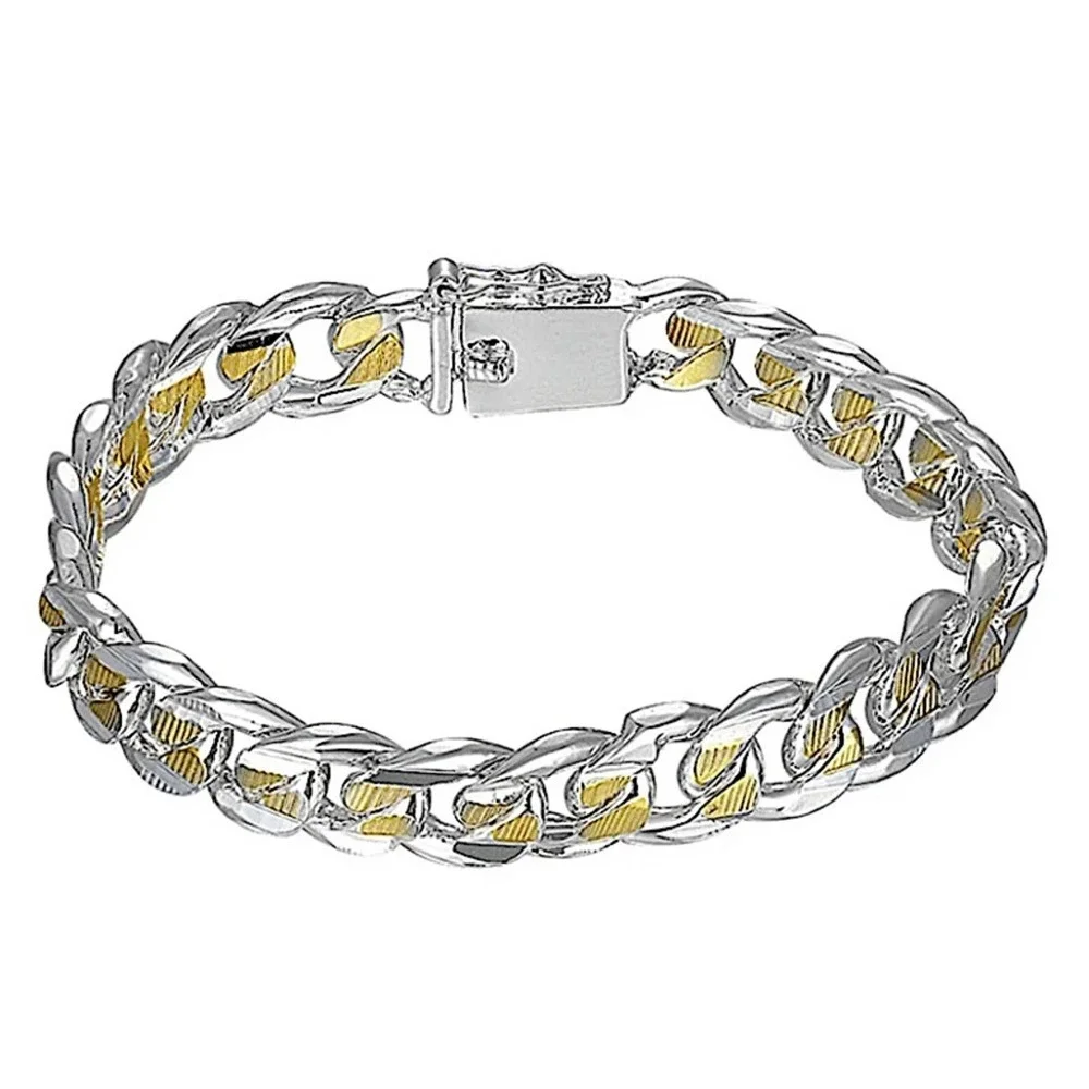 Cuban Chain Link Sterling Silver Gold Silver Unisex Bracelet